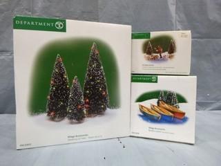 Department 56, Christmas Village Accessories, Twinkle Lit Trees, Fly-Casting in the Brook and Wooden Canoes, Ornamental Collectibles (E5-1-3)