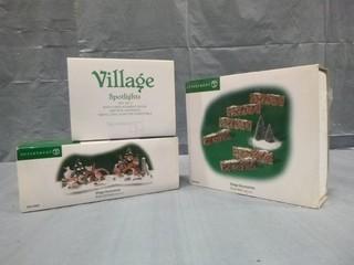 Christmas Village Accessories, Stone Walls,  Spotlights , Birds out Back (E5-1-1)