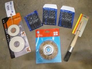 (1) New Wire Wheel Brush, (1) New 36 Pc 1/4" Drill Bits, (1) New 2 Pc Mounting Tape, (1) New Parts Cleaning Brush (A2)