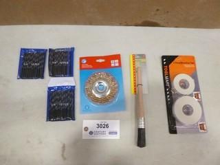 (1) New Wire Wheel Brush, (1) New 36 Pc 1/4" Drill Bits, (1) New 2 Pc Mounting Tape, (1) New Parts Cleaning Brush (A2)