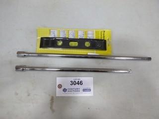 (2) 1/2" Drive Extension, 15" and 18", (1) Magnetic Topedo Level (A2)