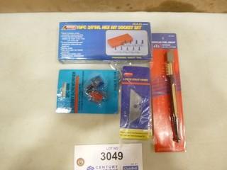 (1) New Diamond Glass Cutter, (1) New Package Of Utility Knife Blades, 30 Pc, (1) New 2 Pc Mini Screw Driver Set 1/4" Flat/Phillips #2, (1) New 10 Pc 3/8" Drive Hex Bit Socket Set (A2)