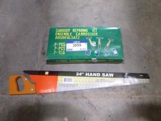 (1) New 24" Hand Saw, (1) New Car Body Repairing Kit, 7  (A2)