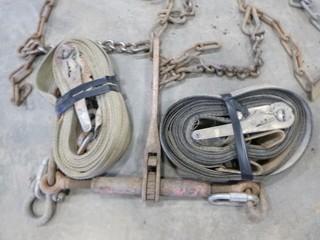 Tire Chains Double, (4) Ratchet Straps, (2) Wheel Chocks, (2) Ratchet Boomer (E3-4-2)