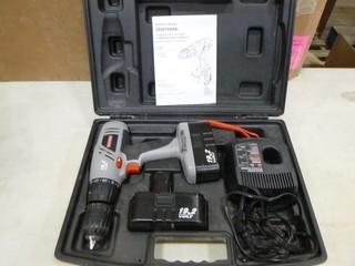 (1) Craftsman 19.2 Volt Drill w/ 2 Batteries and Charger, Model 973.227050 (B1)