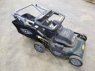 (1) Yard Works Cordless Lawn Mower w/ Bag Chute and Charger (E2-1-3)