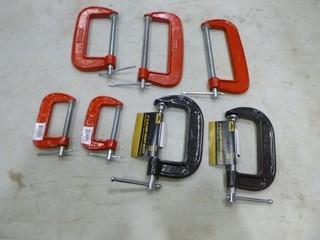 (2) 4" Clamps, (2) 6" Clamps (New) , (1) 5" Clamp, (2) 3" Clamps (New) (A1)