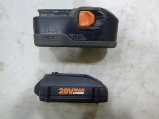 (1) Worx 20 Volt Battery, (1) Ridgid 18 Volt Battery (A2)