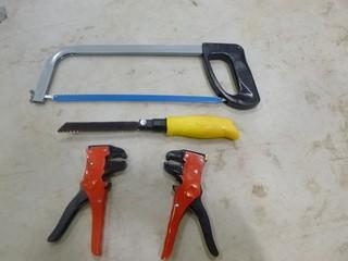 (2) Adjustable Wire Strippers (New), 12" Hacksaw (New), Drywall Saw (New) (A2)