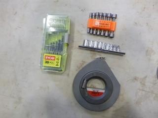 Ryobi 35PC Drill Bit Set, Lufkin 100' Tape Measure, , 14PC Nut Driver Set, 9PC SAE 1/4" Sockets (All New)(A2)