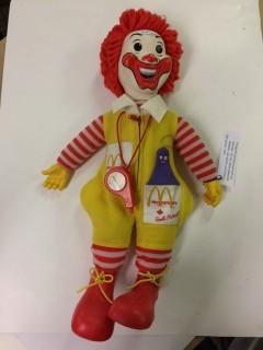 Vintage Ronald Mcdonald Doll 1978 - Soft And Hard - 18" Tall - Rare Canadian Version - With Whistle And Grimis In Pocket.