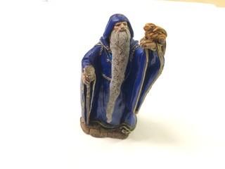 Blue Wizard Statue Vintage - Windstone Editions - Peacock Blue Wizard Statue - 1986 - By Pena With Swarovski Crystal Ball And Ring - 7 1/2".