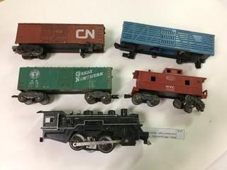 Marx - 490 Locomotive 1960'S - - Steam Engine - Dockside Gauge - Metal And Plastic - With 3 Cars And A Caboose.