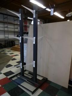Approx. 37" x 29" x 81" Metal Display Stand w/ Arms/Hanger, NGK Spark Plugs Display, 23" x 19" x 4" 