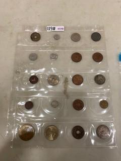 (1) Sheet Of Packaged Foreign Coins (20 In Total)