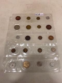 (1) Sheet Of Packaged Foreign Coins (20 In Total)