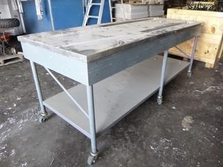Stainless Steel Table w/ Shelf and Casters, 96" x 36" x 37"