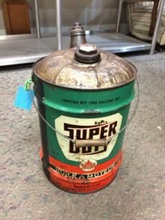Supertest - Super Duty Motor Oil - 5 Imperial Gallon Can - With Both Caps - Canadian Made - Very Rare.