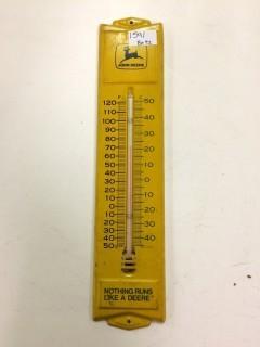 John Deer - 1970'S  Metal - Outdoor Thermometer -F & C - 13" X 3" - " "Nothing Runs Like A Deer".