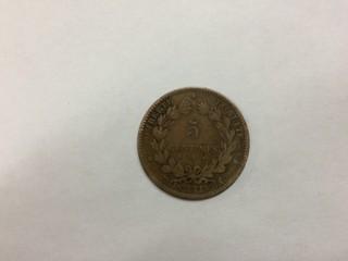 1876 - Republique Francaise - 5 Centimes 'A'  - Liberte - Egalite - Fraternite.