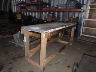 Wood Work Bench w/ Metal Top, 78" x 28" x37"