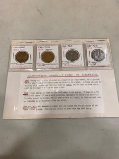 (1) Package OF Four War Time Nickels, 1942, 1943, 1944, 1945