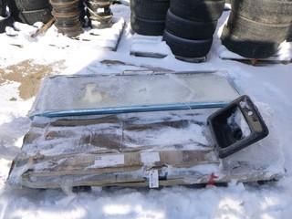 NEW Stainless Steel Framed Glass Cooler Doors, W/ Tracking, Three 43” wide doors and One 22” wide Swing door (Unused)