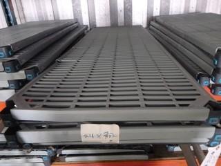 (3) Commercial Kitchen Grade PCs Shelving - Metal Frames w/ Plastic Shelves72" X 24", Triangle Style ( Legs not included)