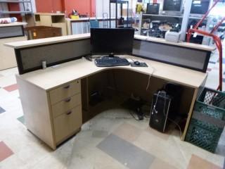 Approx. 72in X 72in X 43in Wood Desk *NOTE: Desk Only*, Source Borders Reception Desk Package, Approx Value $928