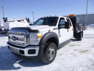 2015 Ford F450 4X4 Crew Cab Diesel Flat Deck Truck C/w 11ft Deck, Tool Boxes, XLT Pak, Air Tilt Cruise, PW PDL. Showing 113,008kms. VIN: 1FD0W4HT0FEC05846 *Note: Located In Acheson For More Info Call Tony @780-935-2619*