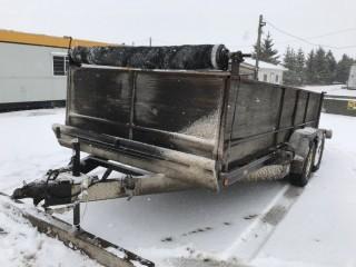 7'x16' T/A Utility Trailer c/w 2 5/16" Ball, Wood Sides, Steel Loading Ramps, Tarp. Note:  No Serial Number or Registration Available.