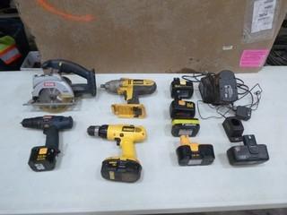 Container of Assorted Brands Drills, (Cordless) Impact Tools, Circular Saw, Batteries and Chargers (B2)