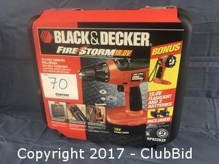 Black and Decker Firestorm 18.0V Cordless Drill w/ Charger, (2) Batteries & Flashlight