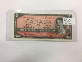 Canada 1954 Two Dollar Note Replacement * B/B 0448072