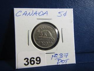 Canada Five Cents 1937 with Dot