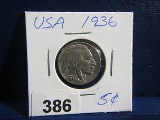 USA Five Cent Buffalo Nickel 1936