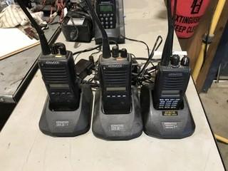 (3) Kenwood Hand Held 2-Way Radios c/w Chargers.