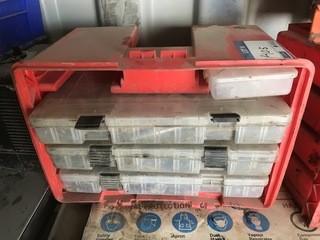 Plano Plastic Parts Bin c/w Bolts, Electrical Terminals, Etc.