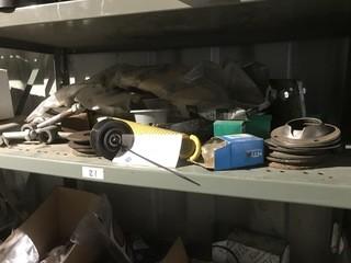 Assorted Hardware, Belt Wheels, Bearings, Covers Etc.