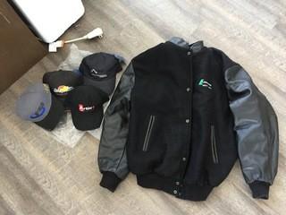 Leather Sleeve Jacket (XXL) & Hats.