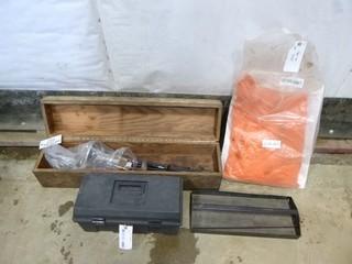 (1) Wood Tool box w/ Contents, (1) Plastic Tool Box w/ Extra Tray, (1) 90" Carry Bag, (4) 24" Carry Bags (WR1-10)