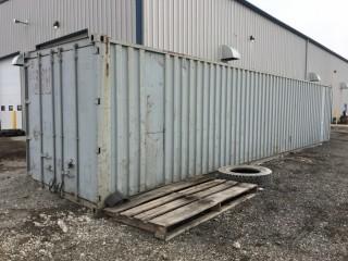 40' Storage Container c/w Side Roll-up Door, Shelving, LED Lights, Heater.