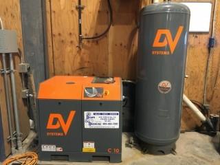 DV Systems C10 S-002046 Screw Compressor c/w DV Systems Tank, Chicago Pneumatic CPX 40 Refrigerated Air Dryer.