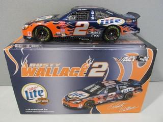 #2 Rusty Wallace Miller Lite Action Collectibles Harley Davidson on display stand