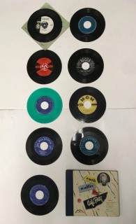 Lot of (9) Assorted 45 R.P.M Vinyls & Ruth Wallis Cafe Party Vinyls in Book.