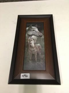 Framed Horse Picture, 13-1/2" x 7-1/2".