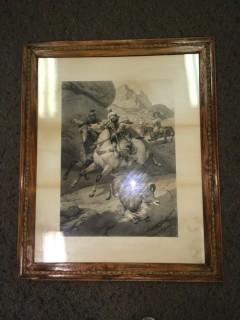 Framed "Mountain Hunters" Picture.