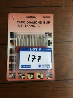 20 Pc Diamond Bur For Rotary Tool, 1/8" Shank.