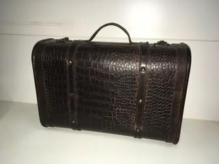 Leather Wrapped Wood Suitcase.