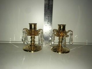 (2) Gold & Crystal Candle Holders.